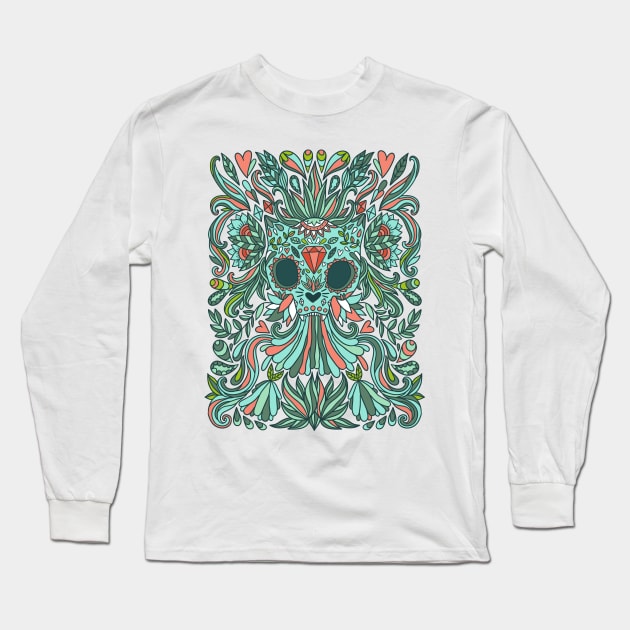 Calavera Cat Long Sleeve T-Shirt by kostolom3000